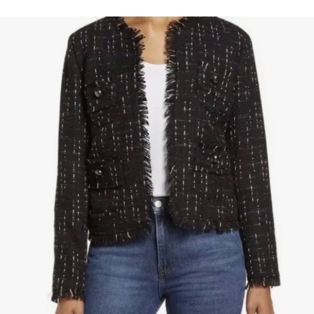 Nordstrom Halogen Tweed Fringe Blazer Jacket Medium